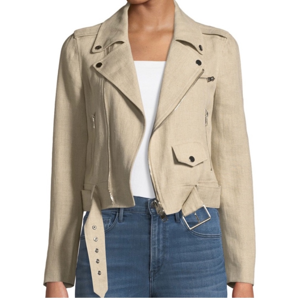 Theory linen moto jacket in beige. Size P. Excellent condition.